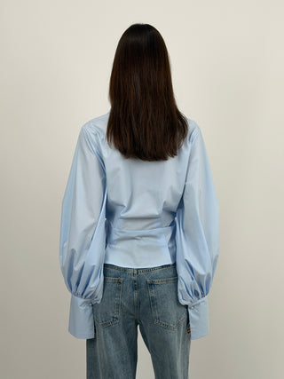 Camicia Avvitata con Maniche Ampie Azzurra