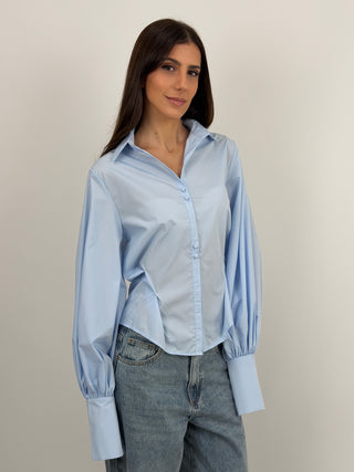 Camicia Avvitata con Maniche Ampie Azzurra