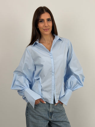 Camicia Avvitata con Maniche Ampie Azzurra