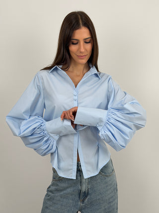 Camicia Avvitata con Maniche Ampie Azzurra