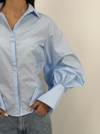 Camicia Avvitata con Maniche Ampie Azzurra