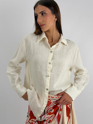 Camicia in Lino Bianca - Camicia bianca in 100% lino, con colletto e chiusura con bottoni frontali. | Paloma Store