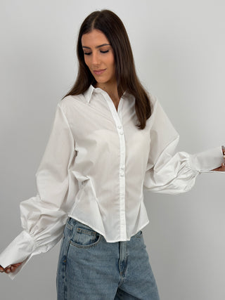 Camicia Avvitata con Maniche Ampie Bianca
