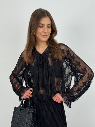 Blusa in Pizzo con Volant Flor Nera