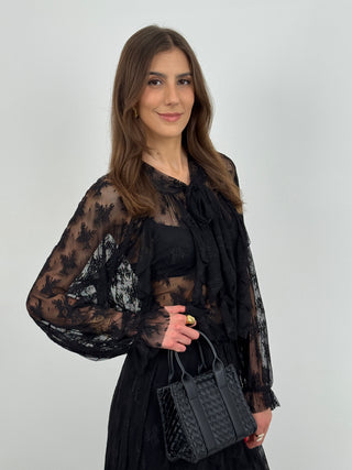 Blusa in Pizzo con Volant Flor Nera