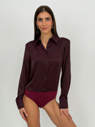 Body Camicia Lumina Satin con Spalline Burgundy