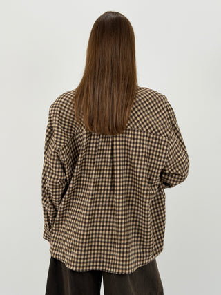 Camicia a Quadri in Flanella Marrone e Beige