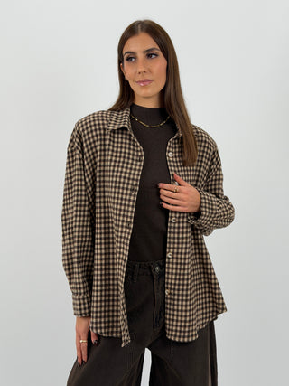 Camicia a Quadri in Flanella Marrone e Beige