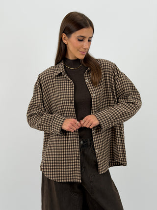 Camicia a Quadri in Flanella Marrone e Beige