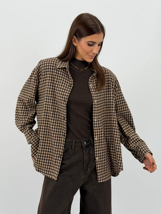 Camicia a Quadri in Flanella Marrone e Beige