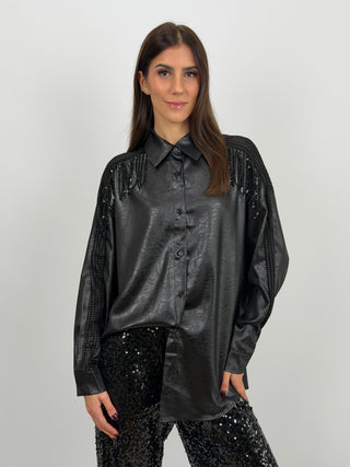 Camicia Satin Nera con Applicazioni