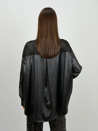 Camicia Satin Nera con Applicazioni