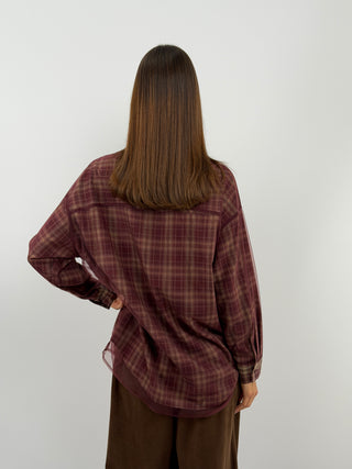 Burgundy Checked Shirt with Tulle