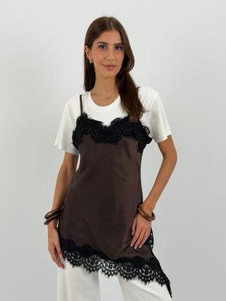 Top Asimettrico con Pizzo Marrone
