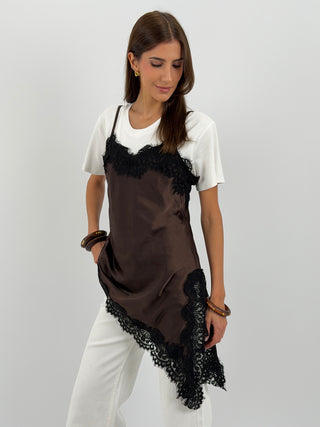 Top Asimettrico con Pizzo Marrone