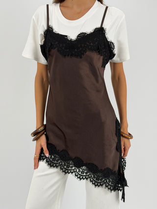 Top Asimettrico con Pizzo Marrone