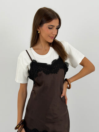 Top Asimettrico con Pizzo Marrone