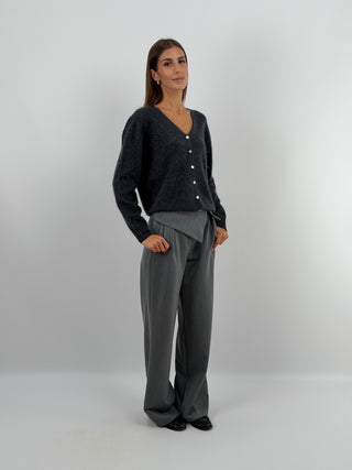 Cardigan Scollo a V in Lana e Cashmere Antracite