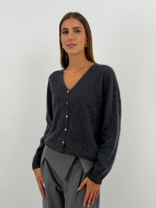 Cardigan Scollo a V in Lana e Cashmere Antracite