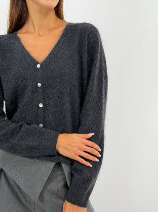 Cardigan Scollo a V in Lana e Cashmere Antracite