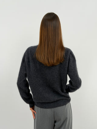 Cardigan Scollo a V in Lana e Cashmere Antracite