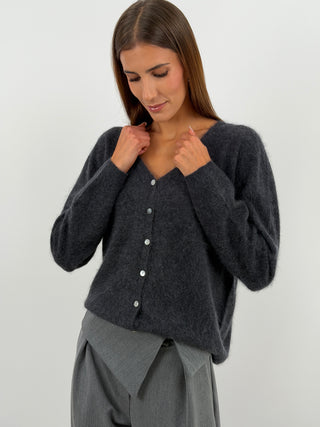 Cardigan Scollo a V in Lana e Cashmere Antracite