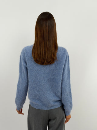 Cardigan Scollo a V in Lana e Cashmere Azzurro Polvere