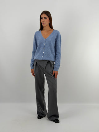 Cardigan Scollo a V in Lana e Cashmere Azzurro Polvere