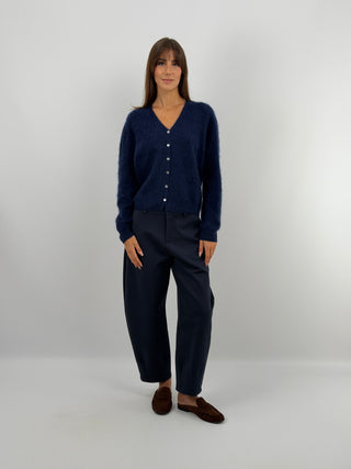 Cardigan Scollo a V in Lana e Cashmere Blu