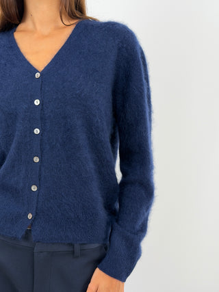 Cardigan Scollo a V in Lana e Cashmere Blu