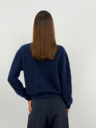 Cardigan Scollo a V in Lana e Cashmere Blu