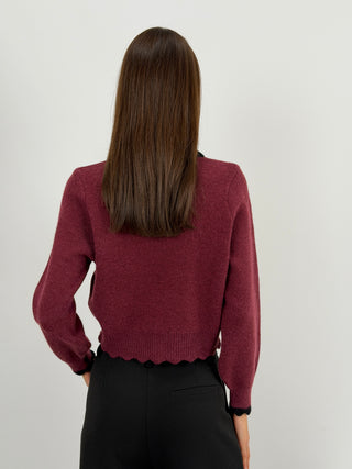 Cardigan Bordeaux con Fiocco Pied De Poule