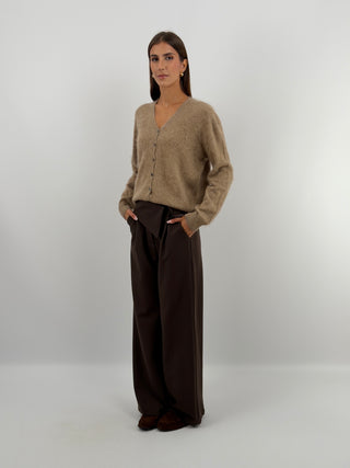 Cardigan Scollo a V in Lana e Cashmere Cammello
