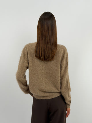 Cardigan Scollo a V in Lana e Cashmere Cammello