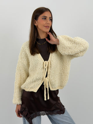 Cardigan con Lacci Crema