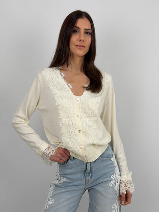 Cardigan Crema con Pizzo