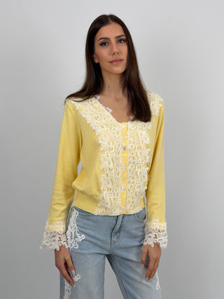 Cardigan Giallo con Pizzo