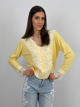 Cardigan Giallo con Pizzo