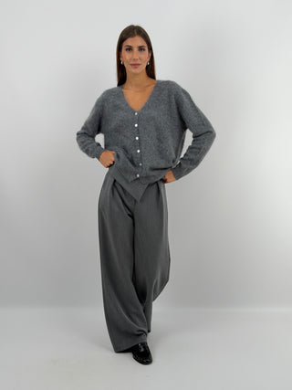 Cardigan Scollo a V in Lana e Cashmere Grigio