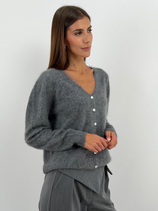 Cardigan Scollo a V in Lana e Cashmere Grigio