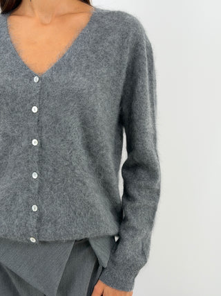 Cardigan Scollo a V in Lana e Cashmere Grigio