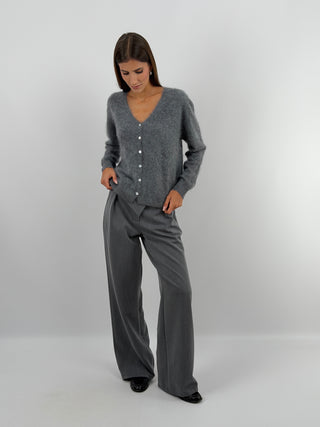 Cardigan Scollo a V in Lana e Cashmere Grigio