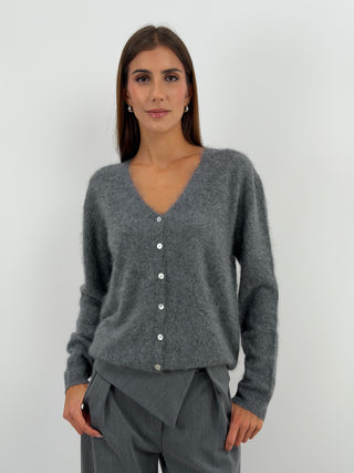Cardigan Scollo a V in Lana e Cashmere Grigio