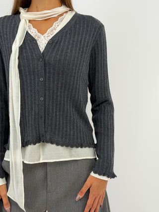 Cardigan in Maglia Grigio Scuro