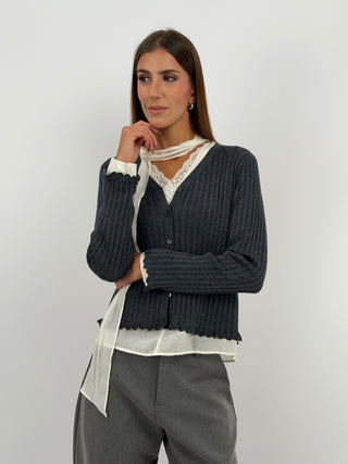 Cardigan in Maglia Grigio Scuro