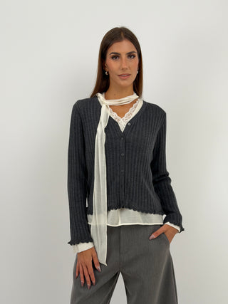 Cardigan in Maglia Grigio Scuro