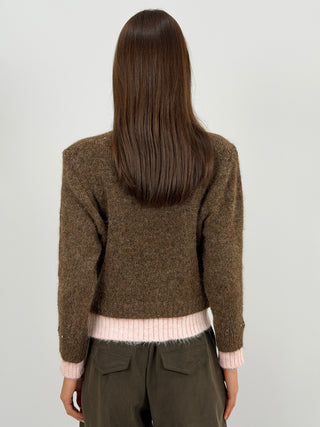 Cardigan Marrone con Doppio Layer Rosa