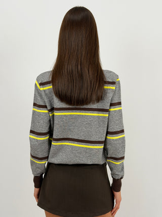 Cardigan Grigio con Righe e Colletto