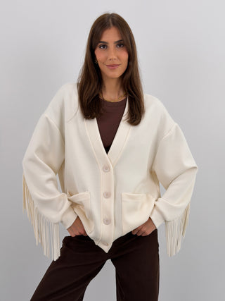 Cardigan Lumina con Frange e Bottoni Burro