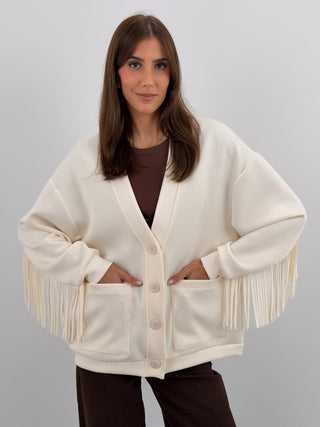 Cardigan Lumina con Frange e Bottoni Burro